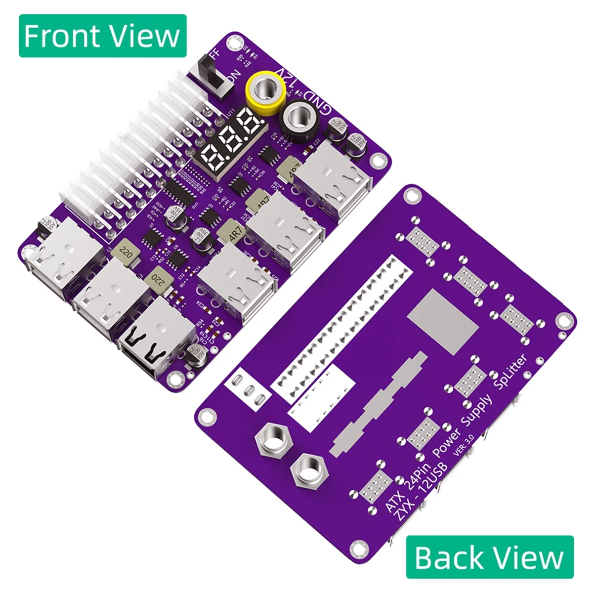 Adattatore per modulo di alimentazione della scheda di sblocco dell'alimentatore ATX 24pin con uscita USB 2.0 a 12 porte e QC 2.0/ 3.0 e 12V