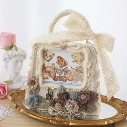 Winter Plush Classic Messenger Bag Flower Lolita Box Bag Bear Gorgeous Photo Frame Lace Bag For Tea Party Dance Party For Girl