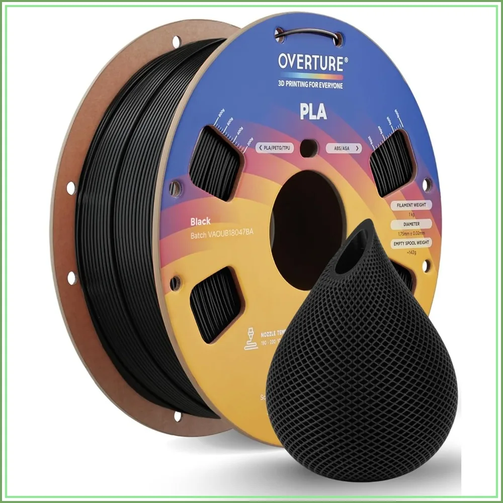 

1.75mm PLA Filament 1kg Spool, Dimensional Accuracy +/-0.02mm, Neatly Wound, Fit Most FDM 3D Printers, Black