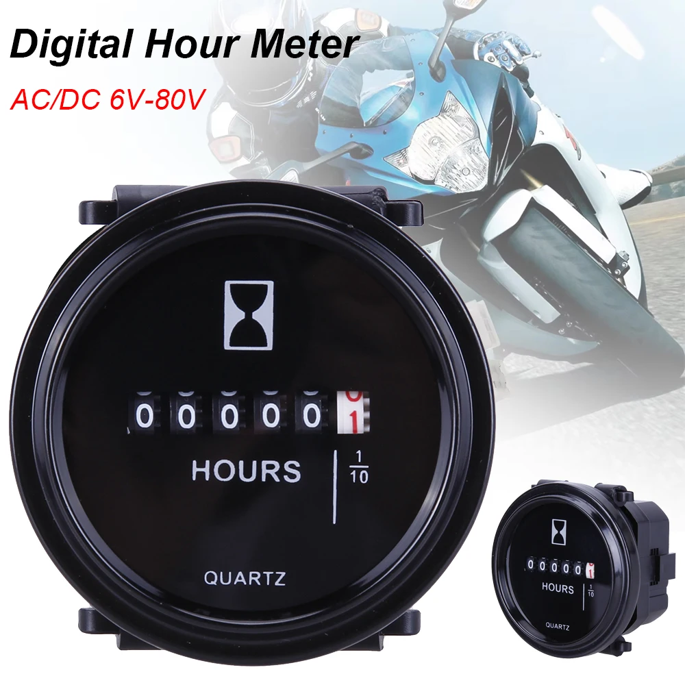 AC/DC 6V-80V Digital Hour Meter Waterproof Industrial Timer Gauge Universal High Precision Quartz Timer for Marine Boat Engine