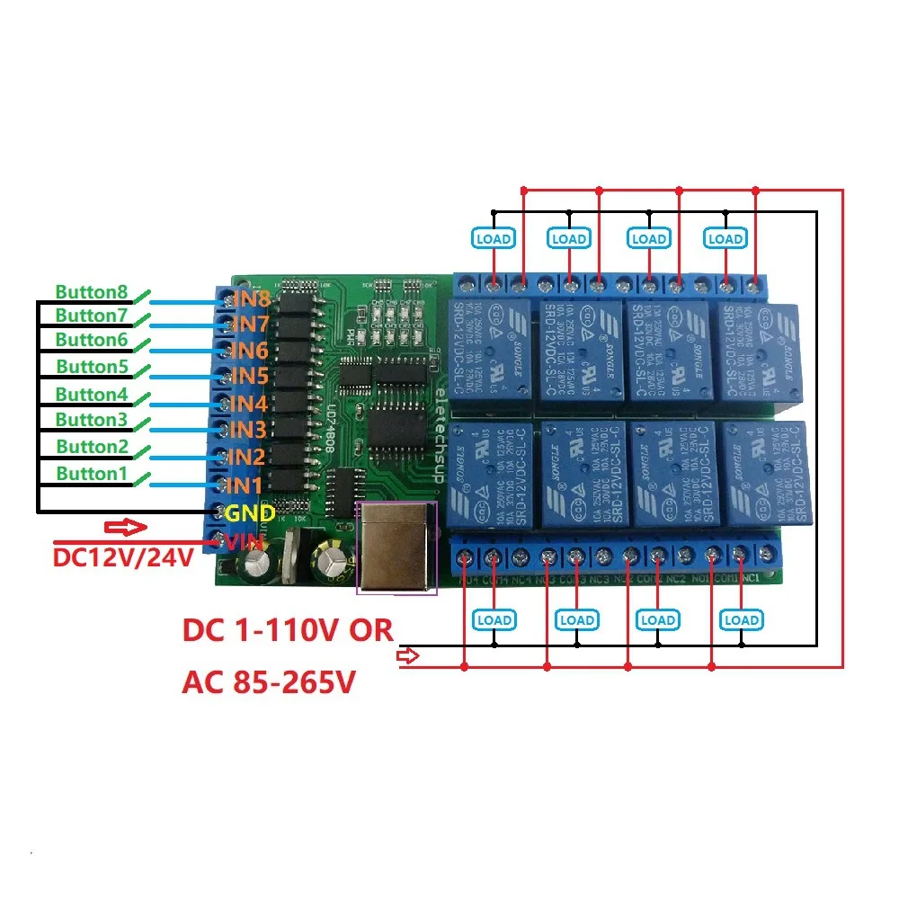 UD74B08 8 قنوات USB مرحل I/O متعدد الوظائف COM المنفذ التسلسلي UART لوحة التتابع و8 مدخلات معزولة بصريًا لـ WIN7 WIN10 Linux #5