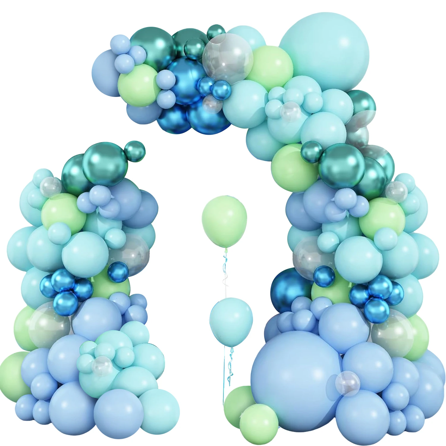 122-Piece Ocean-Themed Party Balloon Arch Kit, Light Blue, Teal, Lime Green Balloon Garland with Metallic Latex Balloons, Blue and Green Balloon