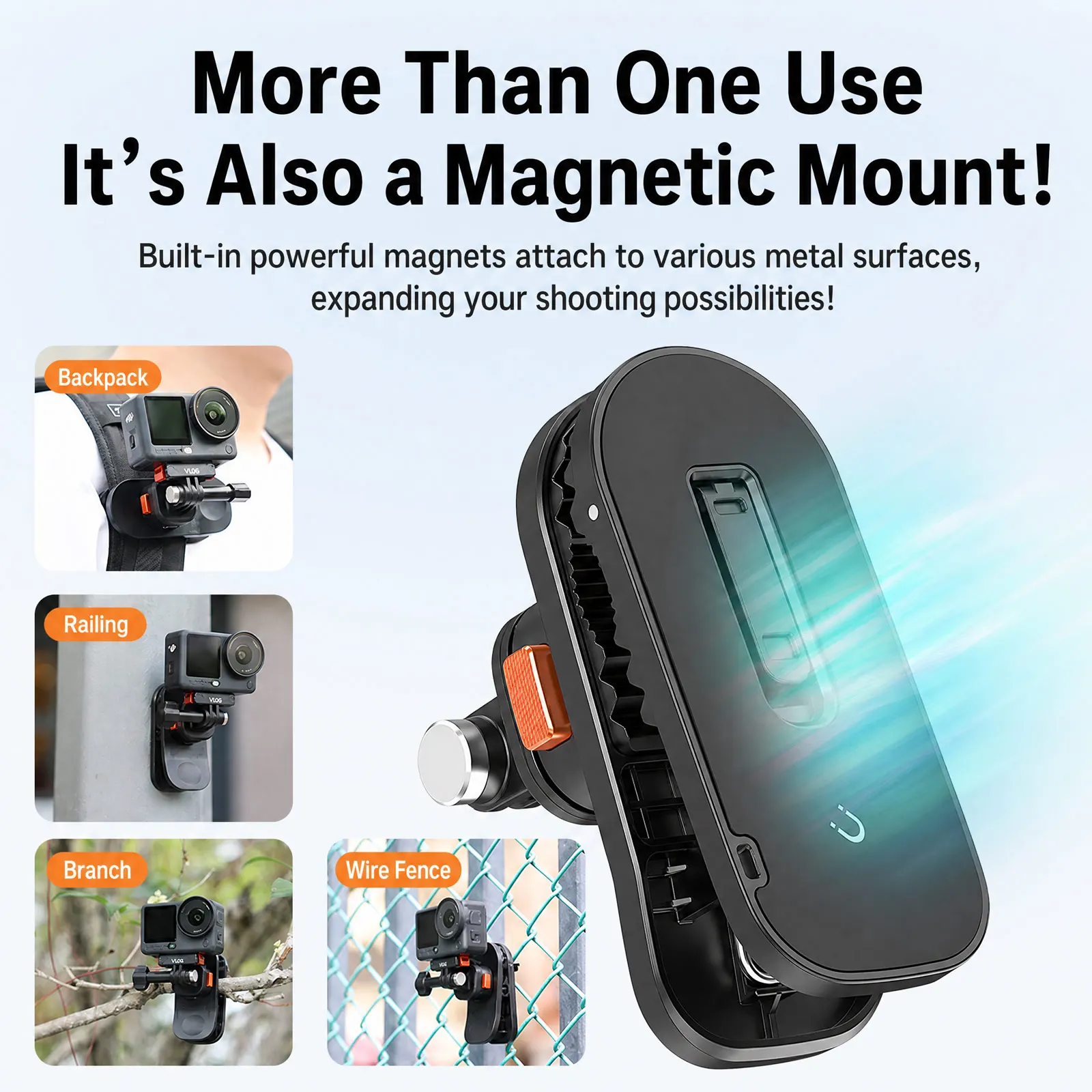 VRIG Magnetic Backpack Shoulder Strap Mount Holder for GoPro 13 12 11 10 9 8 DJI Osmo Action 6/3/4/5 Pro/Nano/Insta360 X5/X4 Air