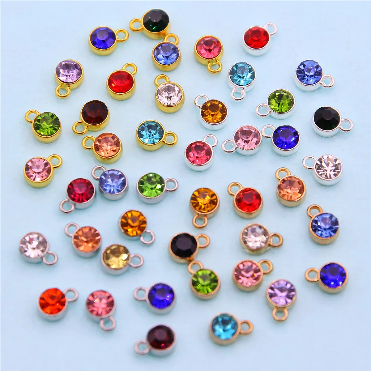 10pcs10*7mm Alloy Inlaid With Colored Diamond Birthstone Birthstone Single Pendant Decoration Diy Necklace Bracelet y Pend