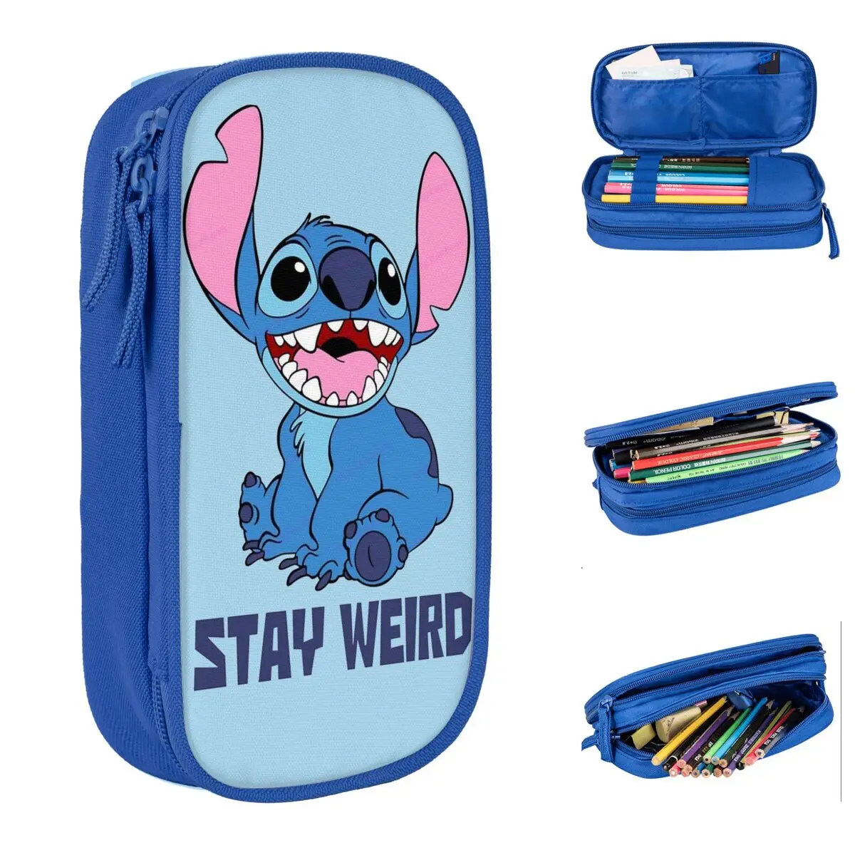 stay weird stitch lapis cases lovely anime pen holder bags para criancas grande capacidade material escolar zipper 01