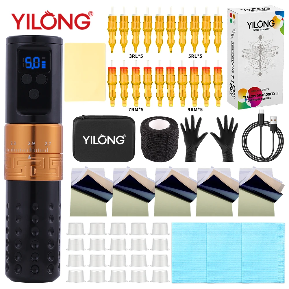 YILONG Adjustable Stroke Tattoo Kit Cartridge for Beginners Rotary Permanent Tattoo Machine Professional Complete Tattoo Kit