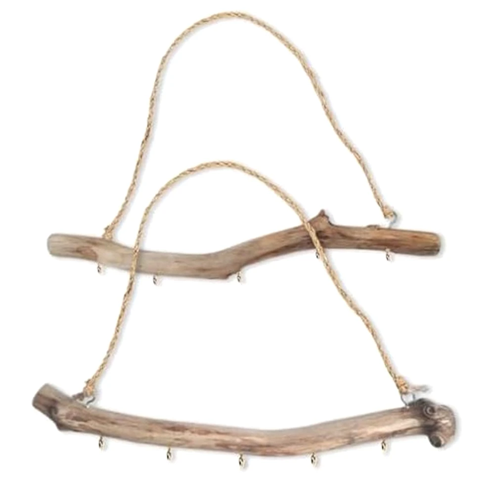 2Pcs Natural Driftwood Decorative Branches Farmhouse Home Wall Hanging Decor Hanging Jewelry Organizers with 5 Hooks