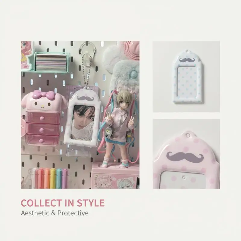 1pcs  Polka Dot Mustache Print Card Holder PVC Kpop Idol 3 Inch Photocard Meal Card School ID Card Storage Display Pendant