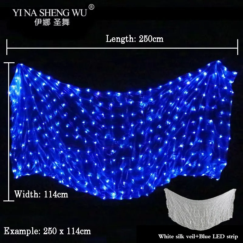 Belly Dance LED Silk Veil 100% Silk 4 Colors LEDBelly Dance Stage Performance Props Belly Dance Accessories LED Veils 4Sizes 1Pc