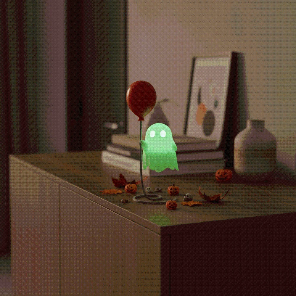 Bright Neon Halloween Ghost Figure Spiral Base Desk Size Luminous Spirit Statue Charming Design Lightweight Body