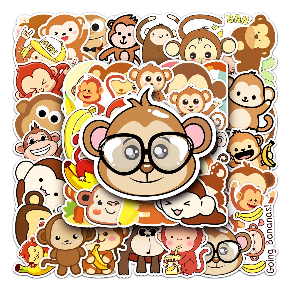 Cartoon Monkey Stickers for Stationery, Notebooks, Kraft Laptop, Cute Sticker Pack, Scrapbooking Material, Craft Supplies, 50Pcs