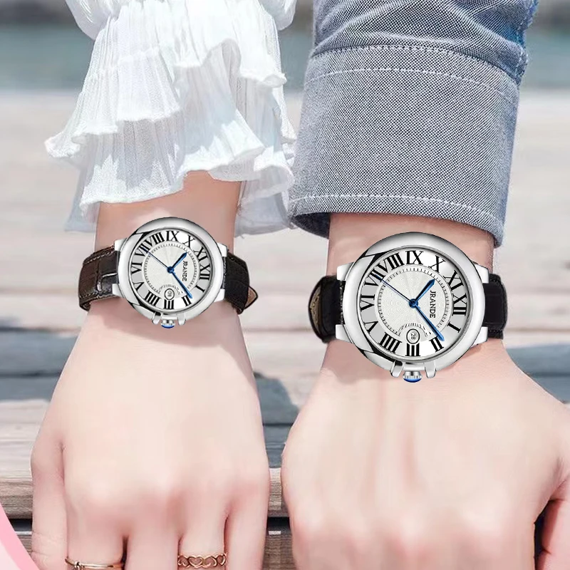 Luxury Brand Couple Watches Valentine Day Watch Set  Waterproof Round Roman Dial Men and Women Wristwatch Couples Gifts