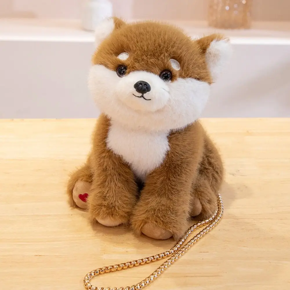 Lying West Highland Plush Toy Stuffed Animals with Chain Simulation Akita Dog Real Life Labrador Stuffed Puppy Doll Children Toy