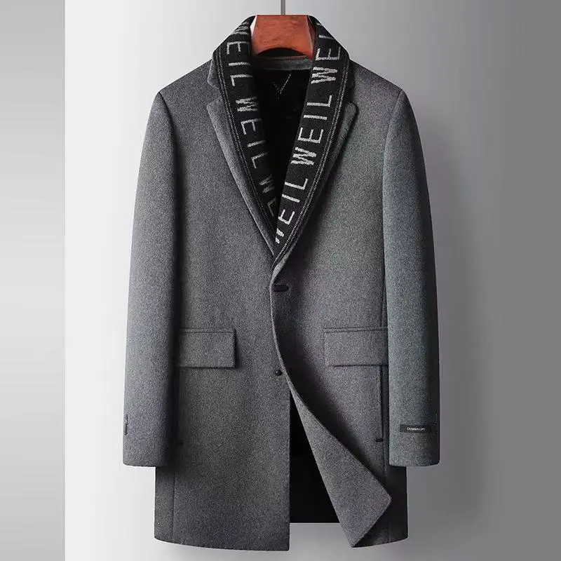 Autumn /Winter New Men's Double sided Wool Coat Velvet Rabbit Fur Inner Tank Thickened Warmth, Medium length Light Luxury Coat