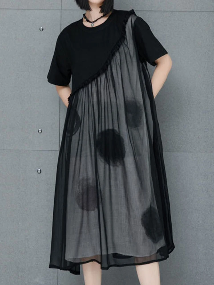 AmaxluluE Summer Chiffon Dot Ladies Dress Vintage Luxury Leisure Clothes Classic Fashion Cotton Elegant Harajuku Gothic Vestidos