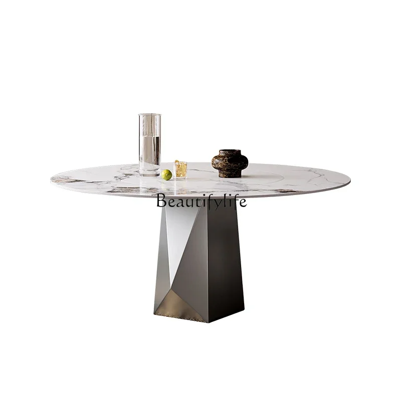 

ld14Light Luxury Glossy Rock Plate Dining Table Round Modern Minimalist Household Round Dining Table