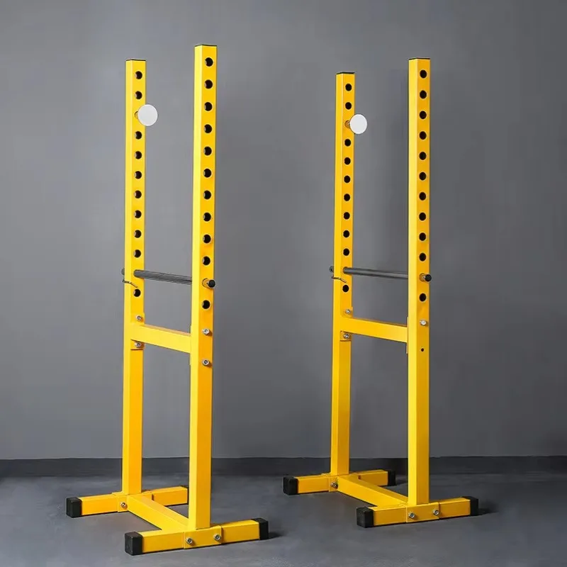 Steel squat frame with parallel bars and bench press, movable