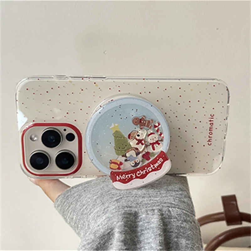 Cute Quicksand Christmas Cartoon Magnetic Holder Grip Tok Griptok Phone Stand Support For iPhone 16 15 For Pad Magsafe Smart Tok view 6