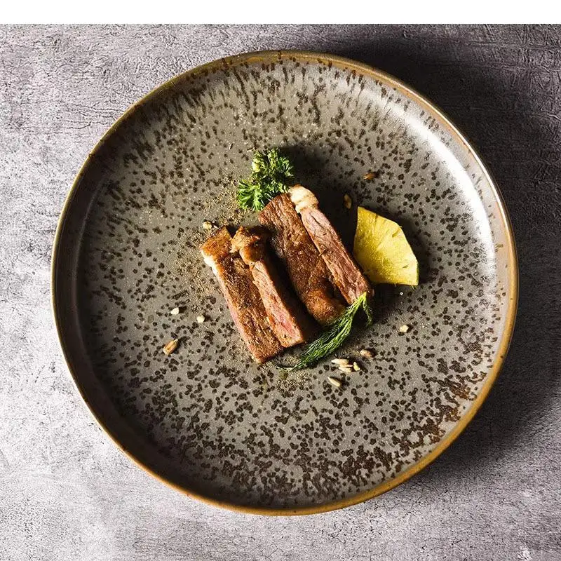 Vintage Ceramic Dinner Plate Restaurant Circular Steak Sushi Dessert Snack Plates Pasta Specialty Tableware