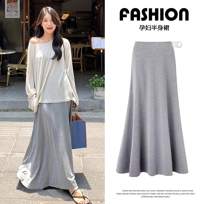 Maternity Skirt Spring and Autumn New Fashion Skirt Long A-shaped Skirt with A Sense of Drooping Seamless and Adjustable