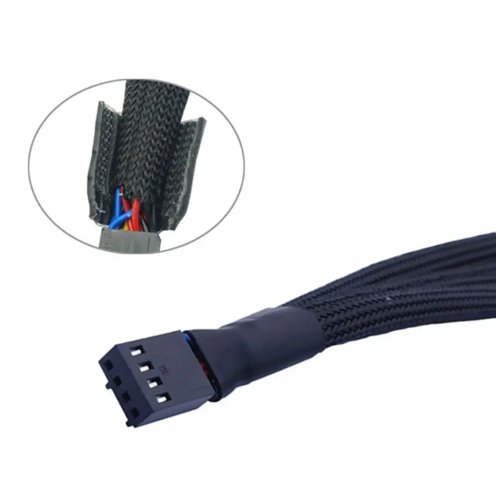 Male To Female 4 Pin Pwm Fan Cable Connector Braided Sleeving Temperature Control Fan Cable Adapter Splitter