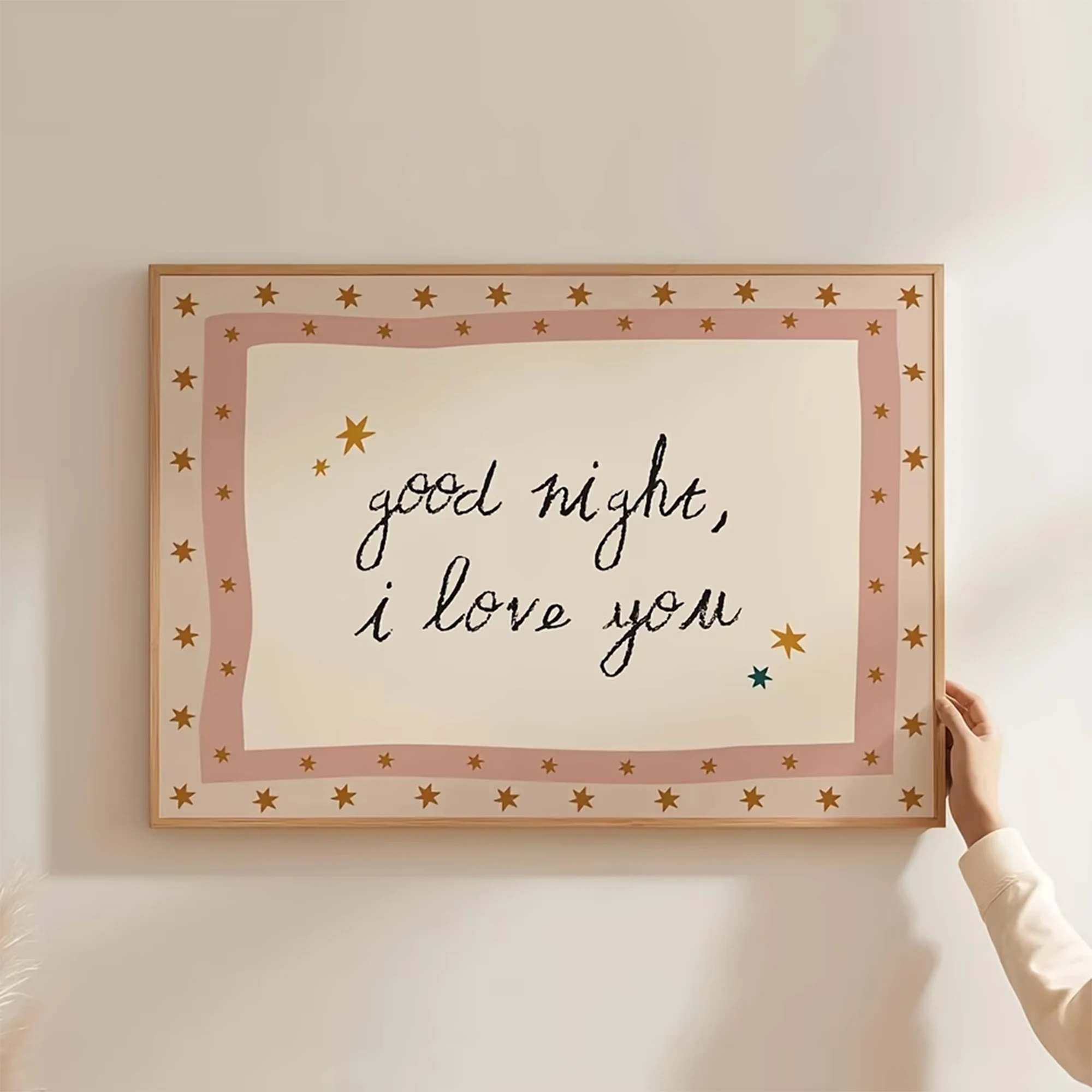 Retro Good Night I Love You Handwritten Star Wall Art Print Canvas Painting Poster Picture For Living Room,Bedroom Home Decor