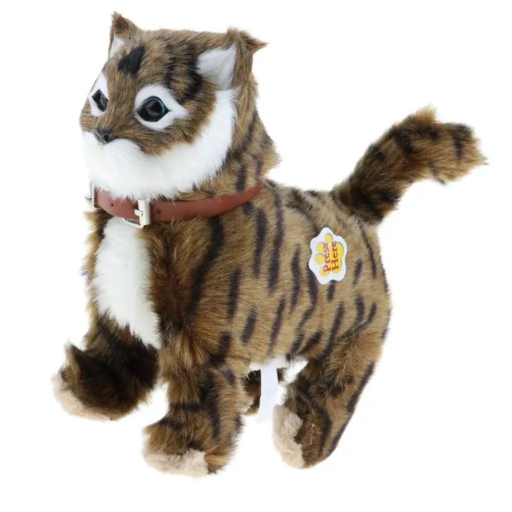 Meow Wagging Electronic Animal Toy Plush Cat Toy Stuffed Toy Children Gifts Brown