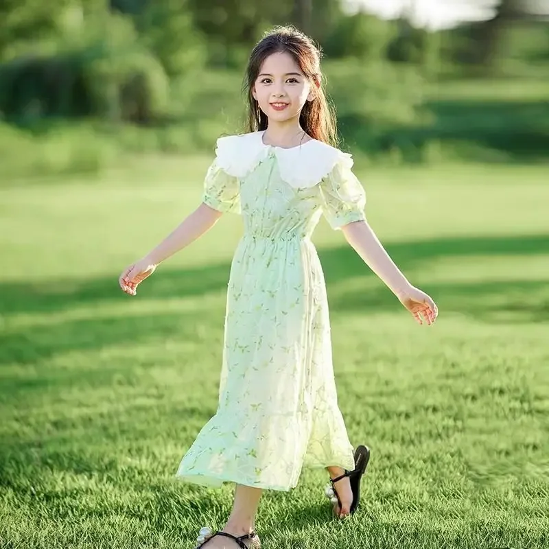New Girls Dress Summer Dress Korean Version Stylish Children's Floral Dress Super Fairy Little Girl Princess Dresses 8-12 Year