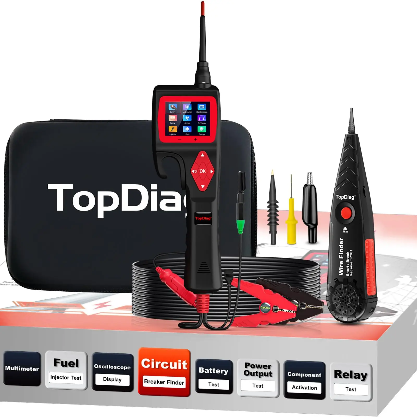 Topdiag P200 9~30V Voltage Range Power Circuit Probe Kit Test Circuit Breaker Finder Tool Relay Tester Multi-meter Oscilloscope Fuel Injector