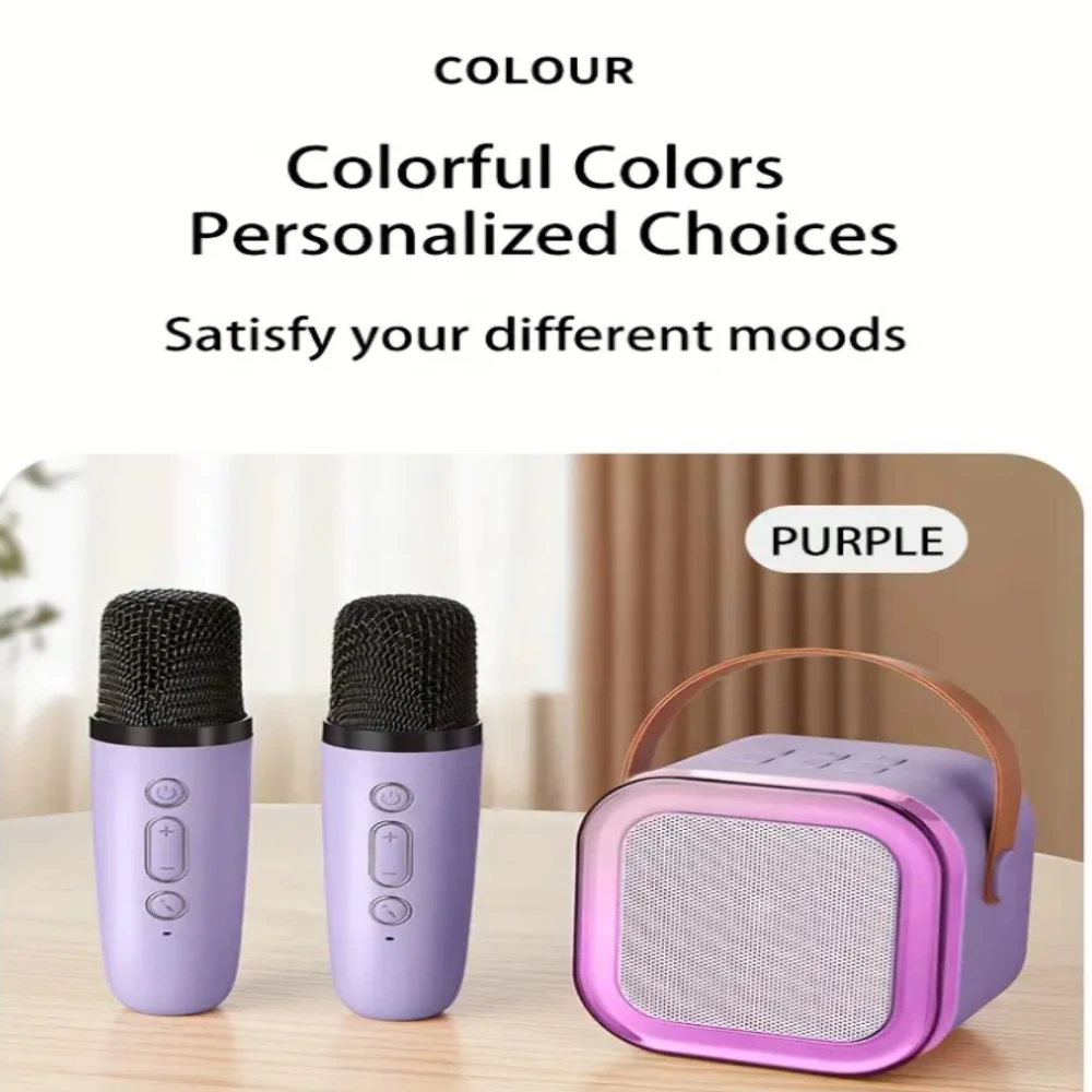 Compact Portable Karaoke Machine with 2 Wireless Mics, LED Lights, Built-in Speaker for Kids & Adults, Perfect for Parties, Trav