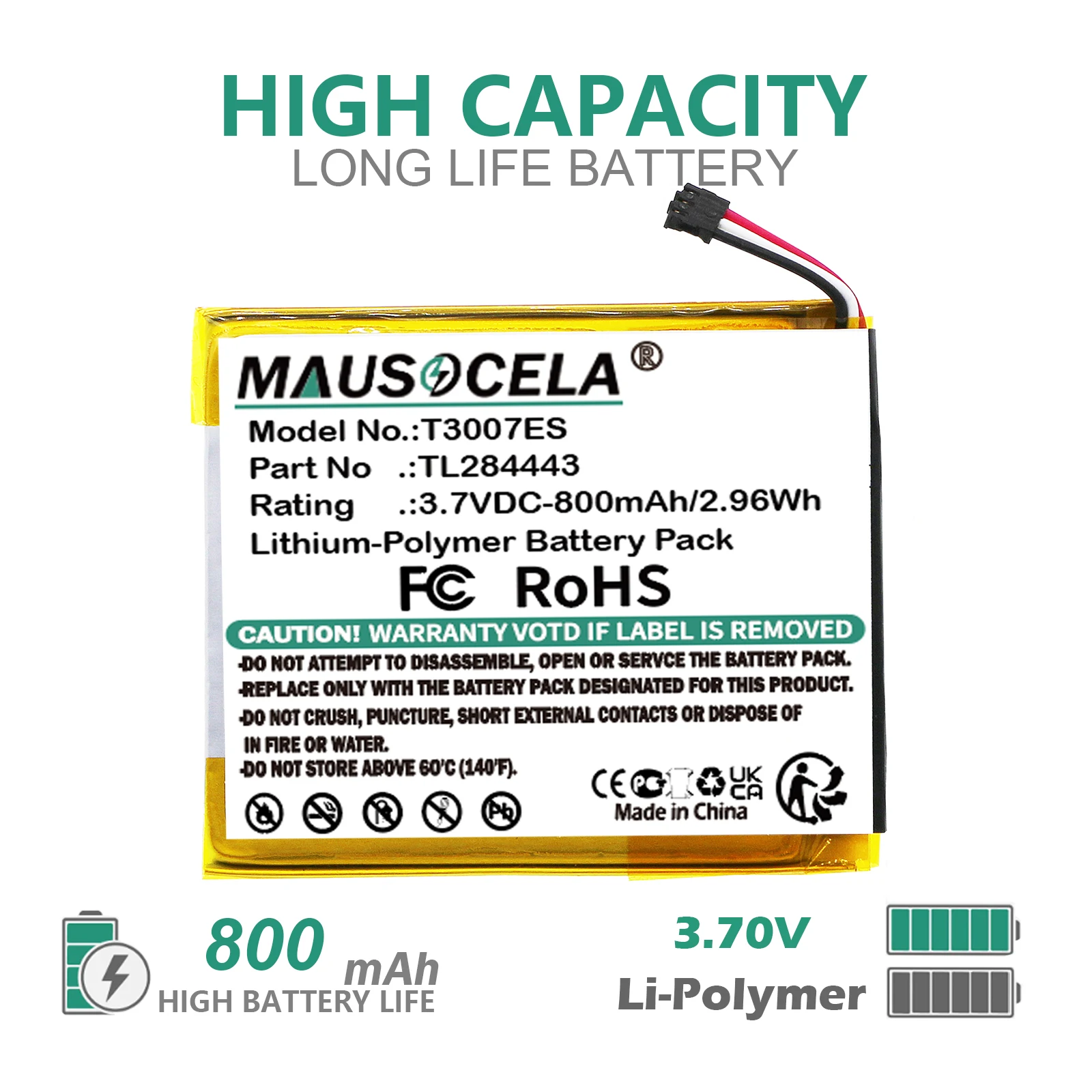 

800mAh Smart Home Battery For Nest:GB-S10-284449-0100,TL284443,T3007ES,T3008US,A0013,T4000ES,Thermostat E,Learning Thermostat 2n