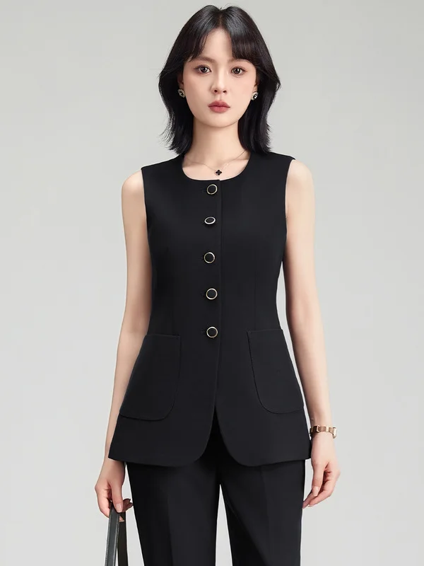 Business Women's Royal Blue Suit Vest Set Commute Outerwear Professional Interview Formal Two-Piece Jacket Top Ensemble