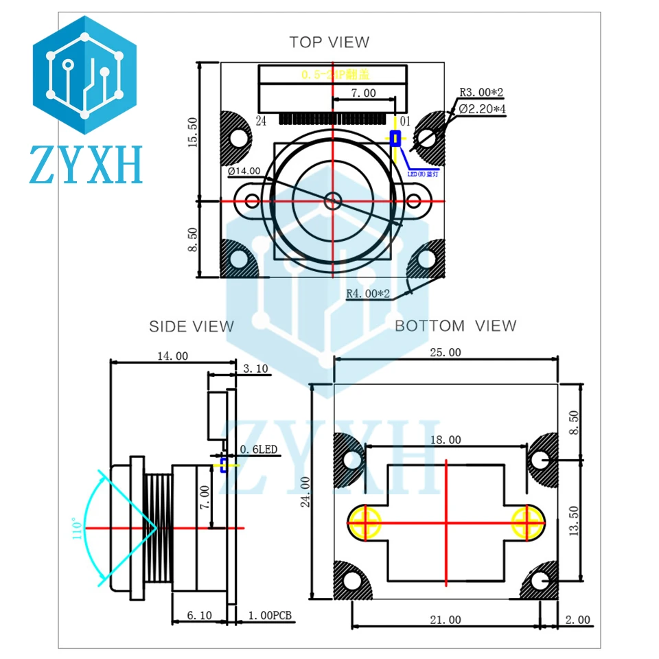 Orange Pi GC2035 Camera Module 2MP 110 Degree with Night Vision Light Camera Board YUY2/MJPG 1600x1200