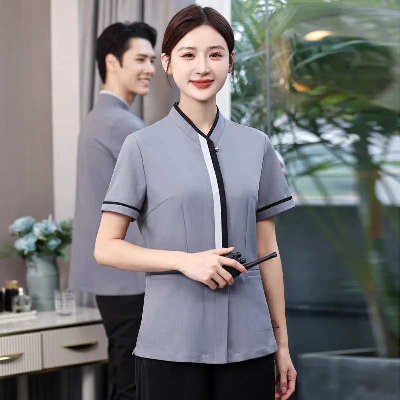 

Униформа для уборки гостиничного номера, униформа с короткими рукавами, торговый центр, офис, уборка собственности, комплект спецодежды для тети, унисекс