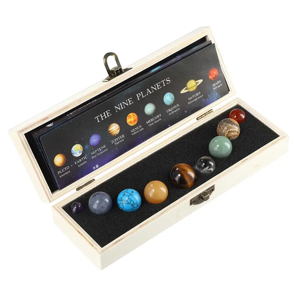 1 Set Natural Crystal 9 Planets Ball Solar Sun System Rock Quartz Stones Beads Healing Reiki Chakra Energy Sphere Galaxy Model