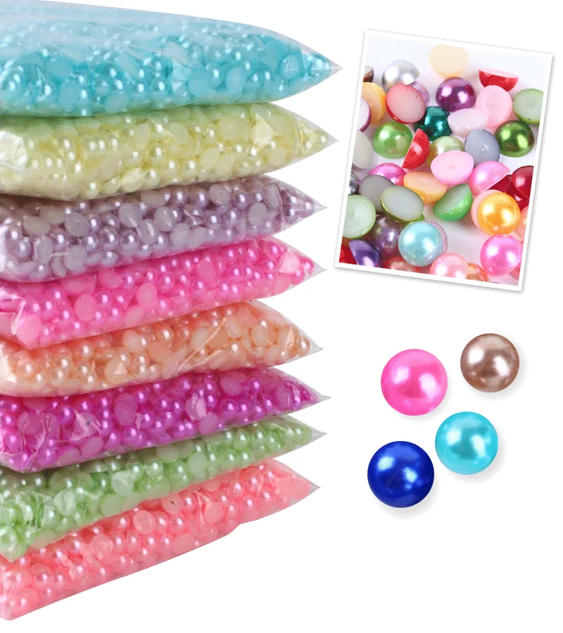 Metade Rodada Acrílico Pérola Flatback Beads, Todas as Cores, DIY Fazer Jóias, Headwear, Nail Art, Decoração Telefone, 2-12mm