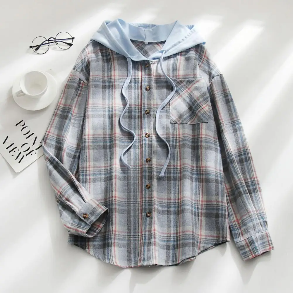 Women Cardigan Shirt Classic Plaid Print Hooded Sweatshirt Shirt Thick Warm Plaid Pattern Loose Shirt Coat Autumn New Outwear