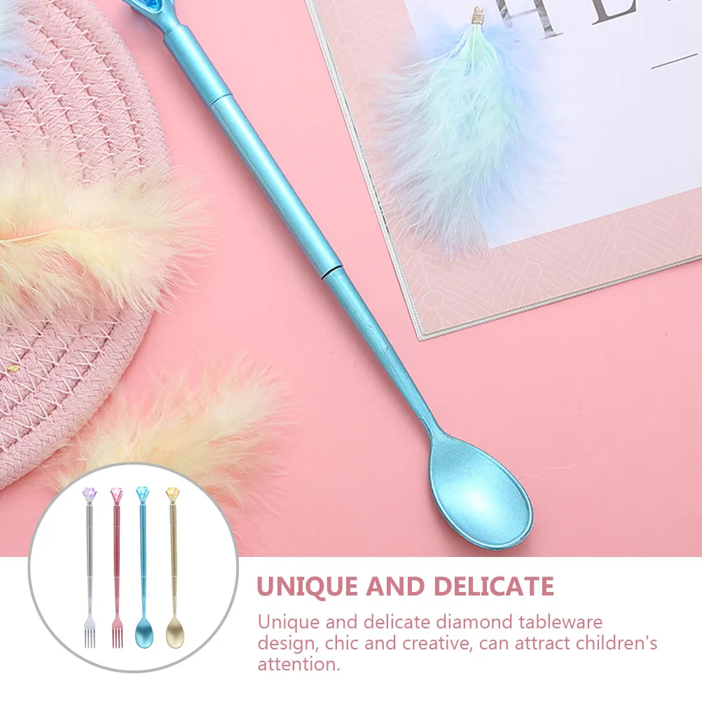 

4 Pcs Cartoon Spoon Fork Gel Pens Black Smooth Writing Students Stationery Diamond Design Water Resistance Fade Proof