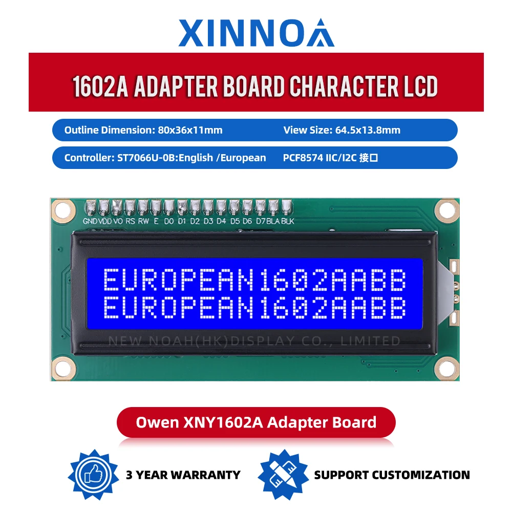 European Blue Film White Letters 1602A IIC Adapter Board Multiple Font Character Screen 2*16 ST7066U High Brightness LCD Screen