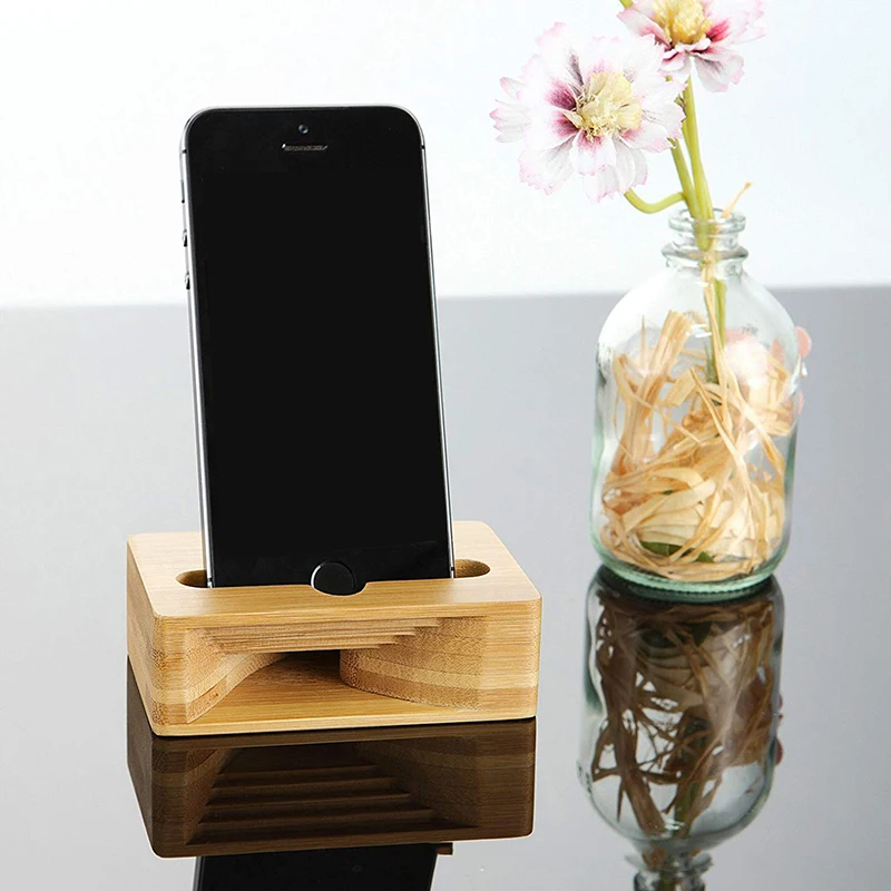 Phone Holder Stand Amplifier Cell Speaker Wooden Desk Wood Bamboo Sound Mobile Bracket Desktop Tablet Car Shower Cellphone Dock