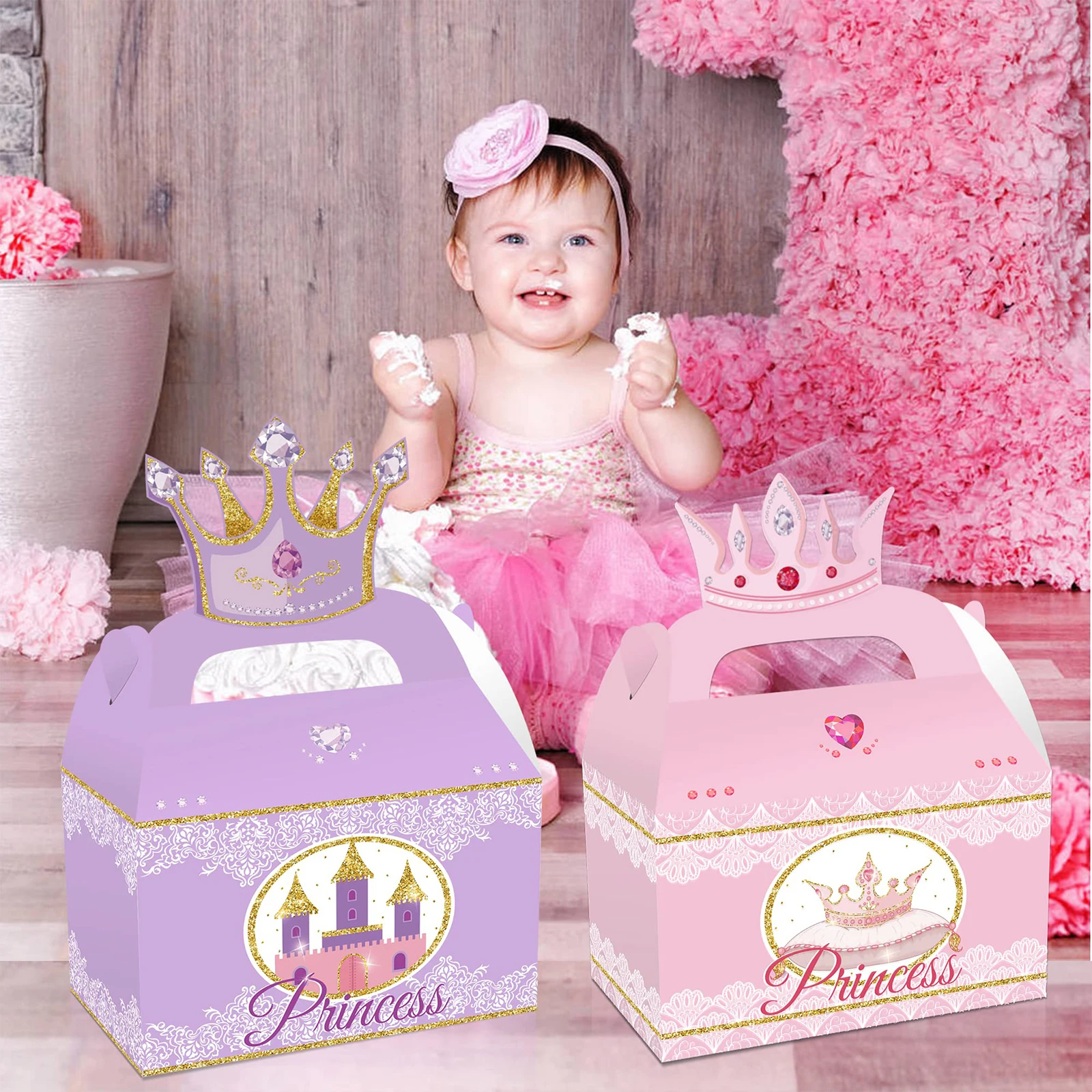 12pcs Little Princess Crown Gift Box Princess Theme Party Candy Snacks Candy Box Birthday Party Gift, Holiday Gift