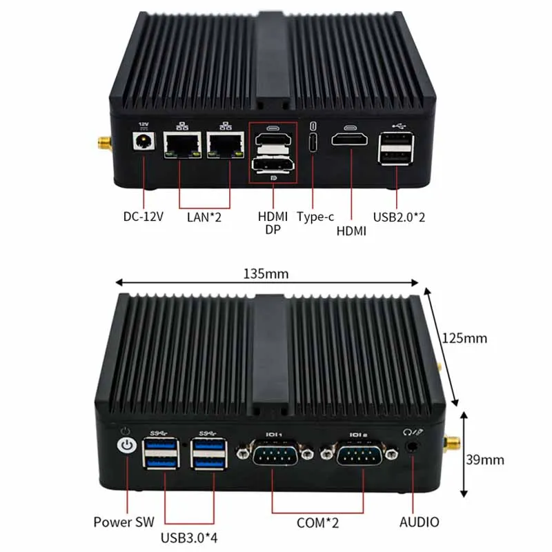 الجيل الثاني عشر ألدر ليك N100/N300/N305 6 LAN شبكة الأمن بدون مروحة جدار الحماية راوتر Pfsense Mini PC 2 * Com POE 86 X DDR4