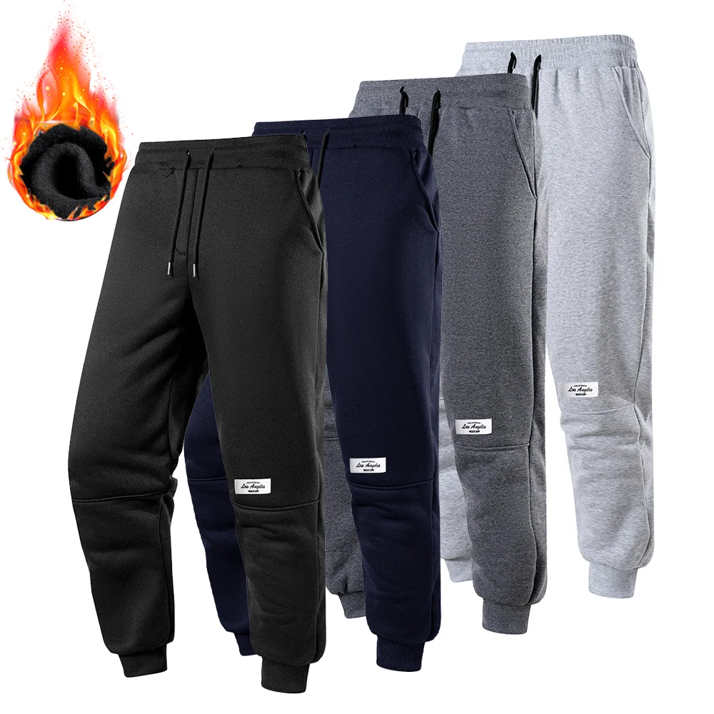 Men's Fleece-Lined Sweatpants Winter Warm Drawstring Joggers with Pockets Pants Casual Trousers By Los Angeles Style Streetwear