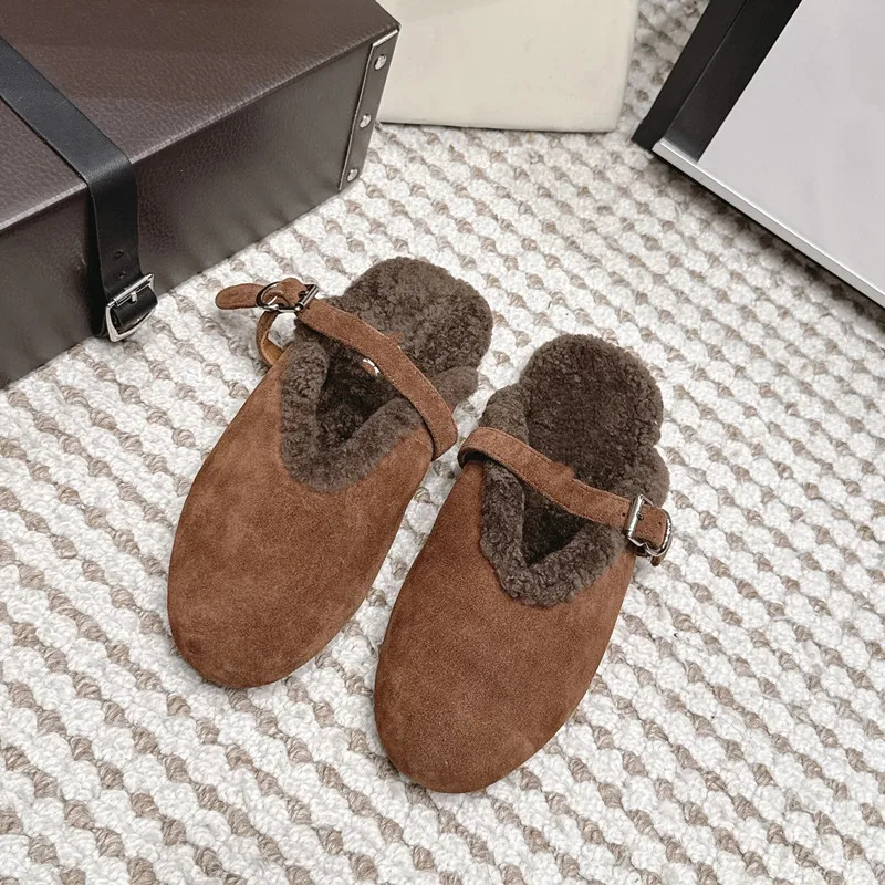 Designer Brand Original Lamb Fur Snow Fur Shoes For Women In Autumn And Winter, Warm And Plush M ü Ller Toe Slippers