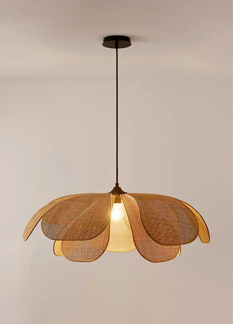 

Japanese rattan flower petal LED pendant light for living room interior decoration