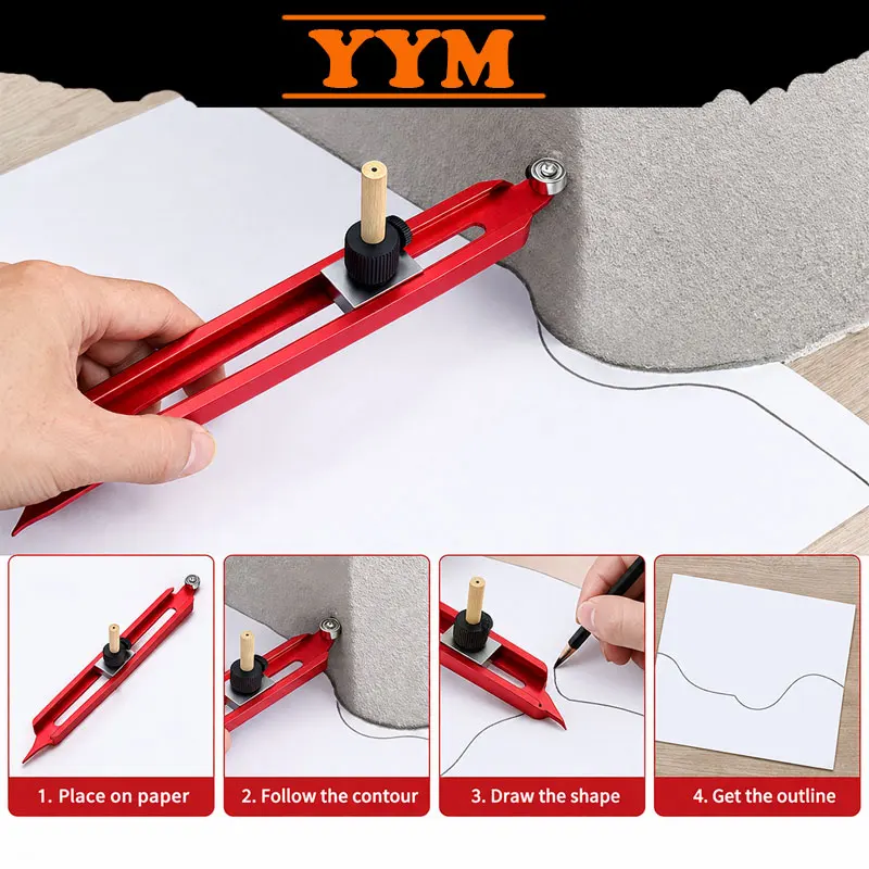 YYM Contour Gauge Profile Duplicator Scribing Ruler With Adjustable Pencil Holder Woodworking Edge Corner Measuring Scribe Tool