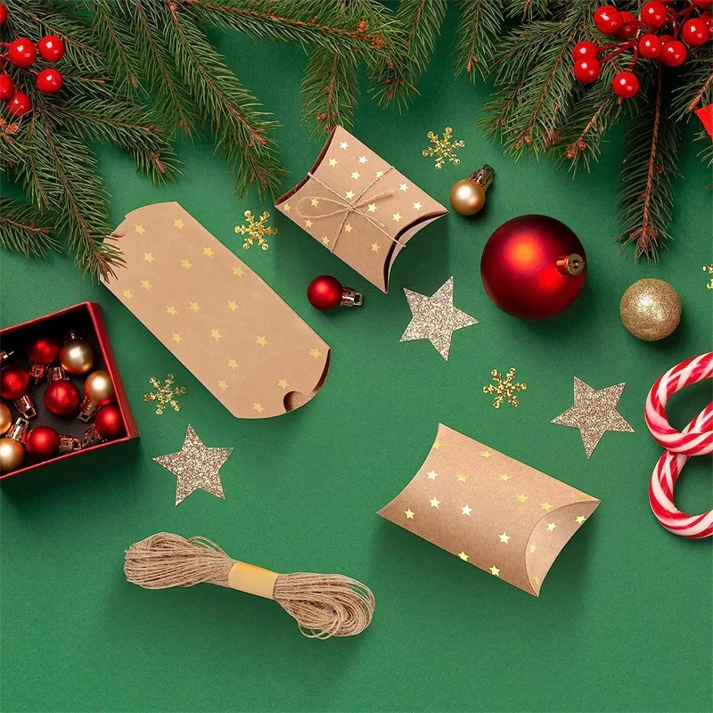 50 Stück kleine Geschenk-Kissenboxen aus Kraftpapier mit Juteschnur für Hochzeit, Neujahrsgeschenk und Geburtstagsparty-Geschenk – Detail 7