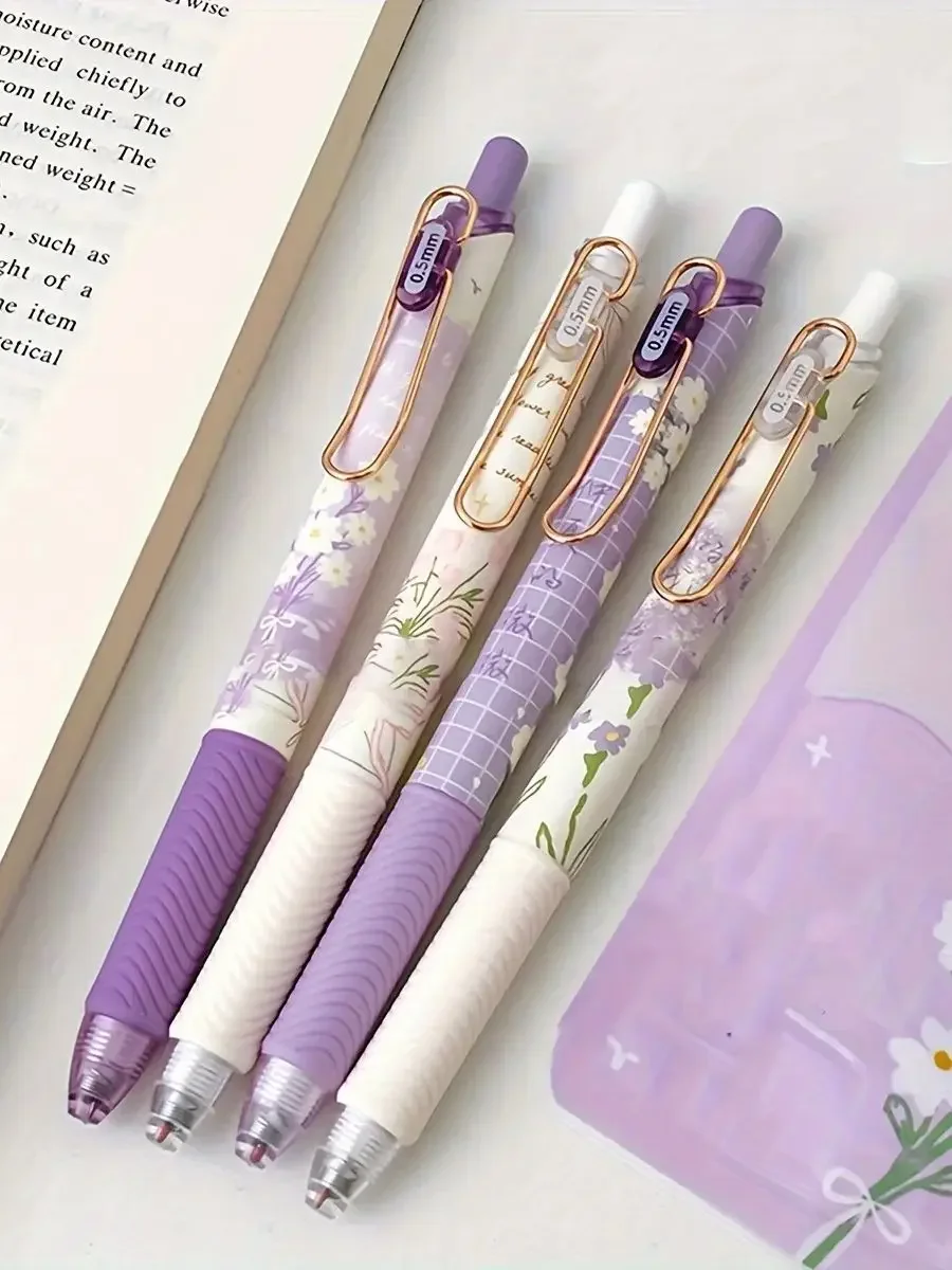 4 Stück Niedliche Blumen-Gelstifte, Einziehbarer Gelstift, 0,5mm Schnelltrocknender Schwarzer Tintenstift, Niedlicher Stift, Feinspitzenstift, Glatter Schreibstift – Detail 5