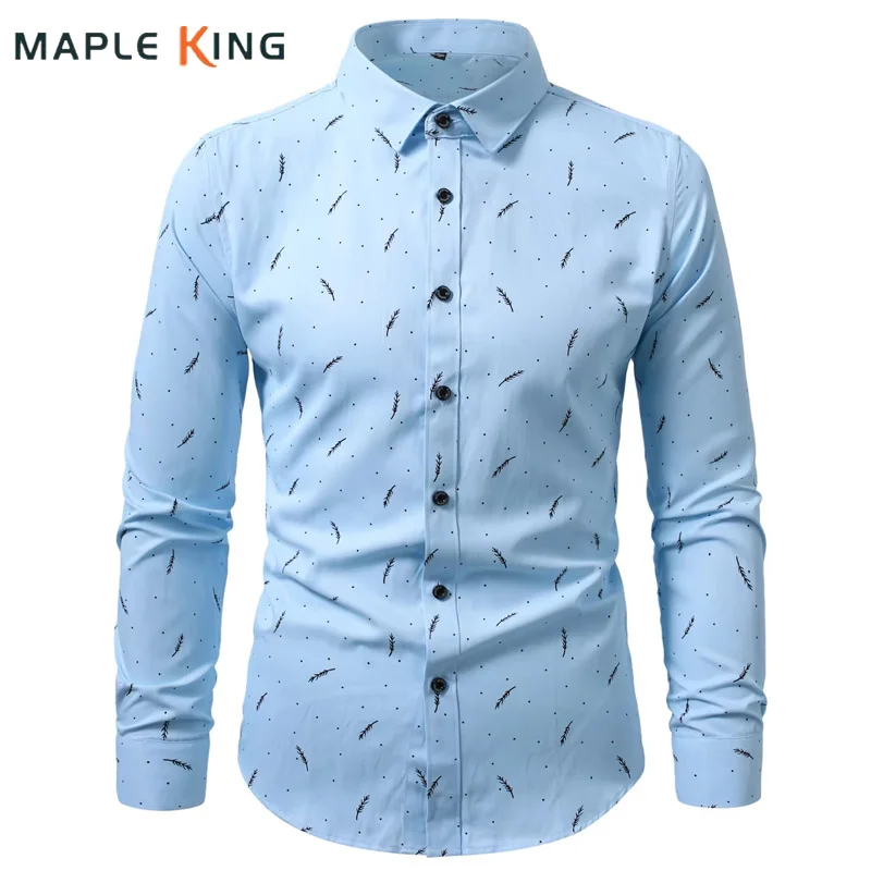 

Vintage Feather Printed Button Up Shirts 2026 Cheap Mens Clothes Wears Casual Long Sleeve Business Shirt Man Chemise Luxe Tops
