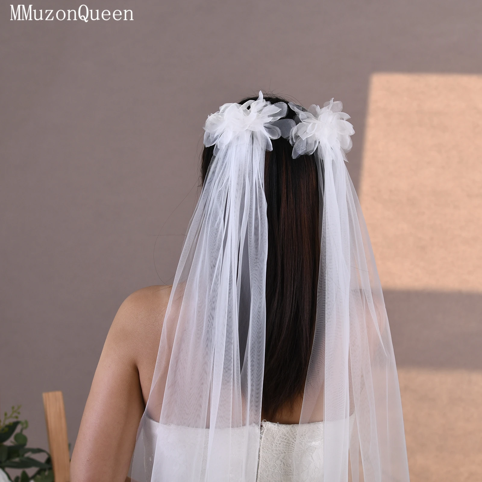 TOPQUEEN V233 A Pair of Waist Length 3D Flower Mini Comb Veils Suitable for Women's Party Gatherings Multiple Wearing Styles